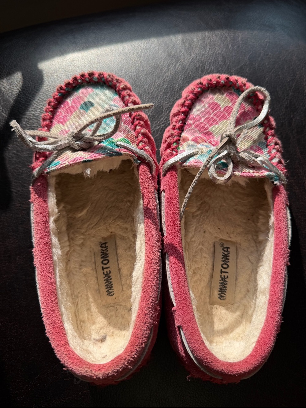 Minnetonka Kids Pink Moccasin Slippers